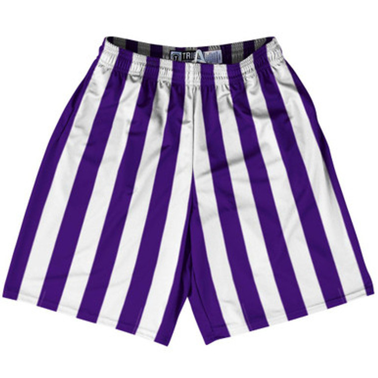 Purple Violet Laker & White Vertical Stripe Lacrosse Shorts Made In USA by Tribe Lacrosse