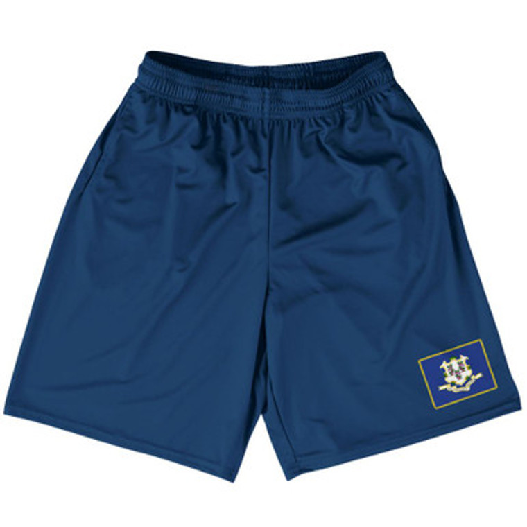 Connecticut State Heritage Flag Basketball Practice Shorts Made In USA by Ultras