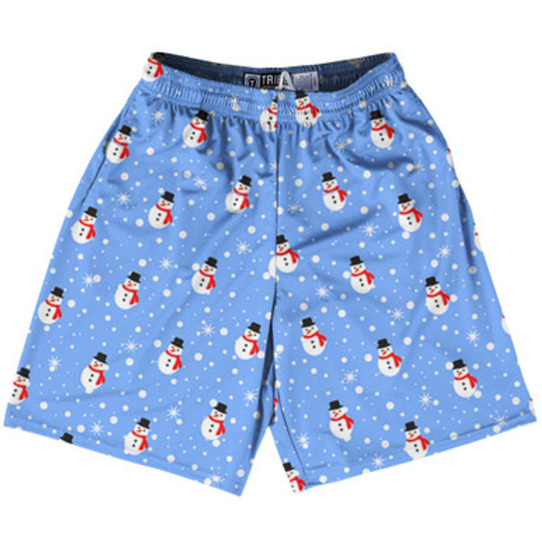 Snowman Christmas Lacrosse Shorts Made In USA - Blue