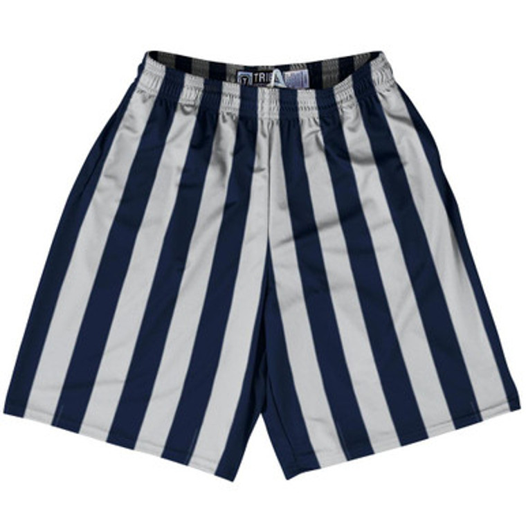 Navy Blue & Medium Grey Vertical Stripe Lacrosse Shorts Made In USA by Tribe Lacrosse