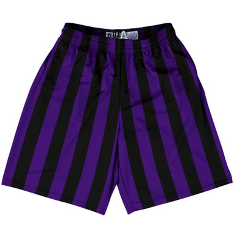 Purple Violet Laker & Black Vertical Stripe Lacrosse Shorts Made In USA by Tribe Lacrosse