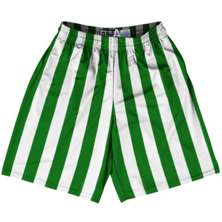 Kelly Green & White Vertical Stripe Lacrosse Shorts Made In USA by Tribe Lacrosse