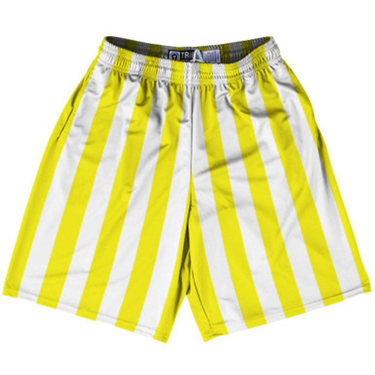 Canary Yellow & White Vertical Stripe Lacrosse Shorts Made In USA by Tribe Lacrosse