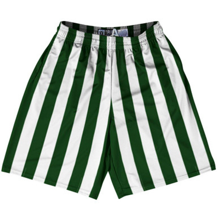 Forest Green & White Vertical Stripe Lacrosse Shorts Made In USA by Tribe Lacrosse