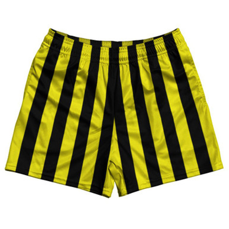Canary Yellow & Black Rugby Gym Short 5 Inch Inseam With Pockets Made In USA - Canary Yellow & Black