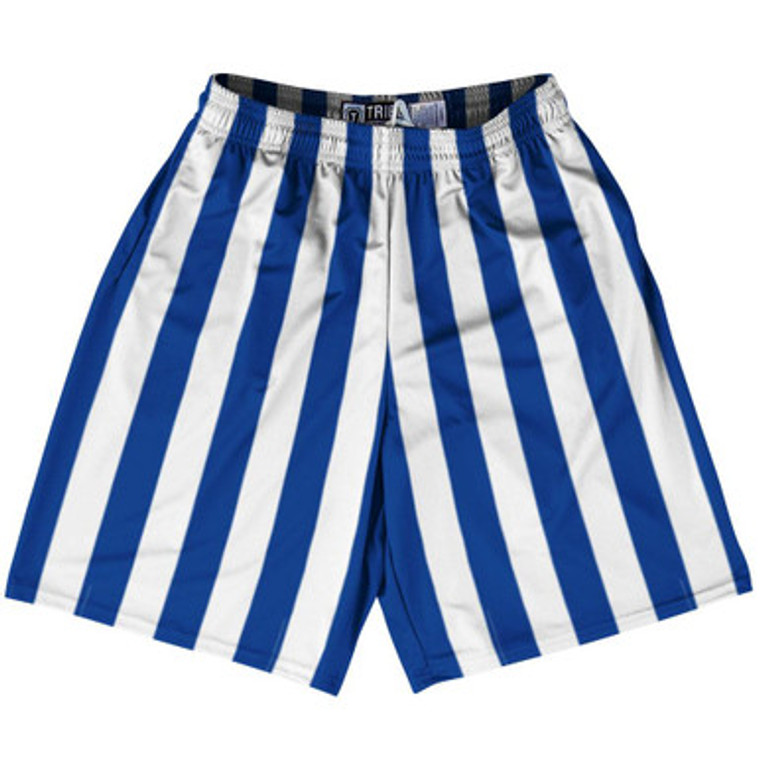 Royal Blue & White Vertical Stripe Lacrosse Shorts Made In USA by Tribe Lacrosse