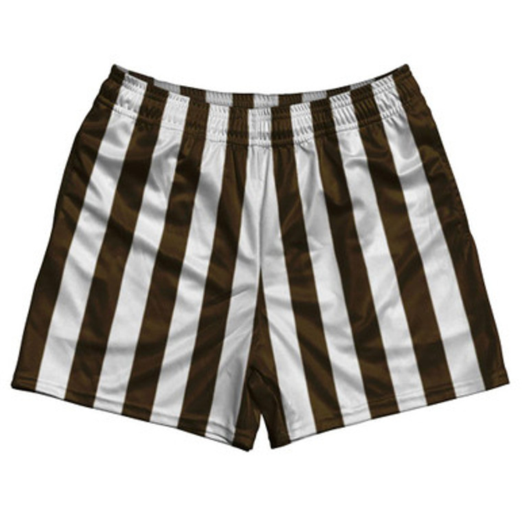 Dark Brown & White Rugby Gym Short 5 Inch Inseam With Pockets Made In USA - Dark Brown & White