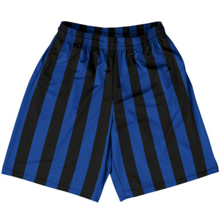 Royal Blue & Black Vertical Stripe Basketball Practice Shorts Made In USA by Ultras Basketball