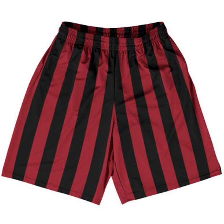 Cardinal Red & Black Vertical Stripe Basketball Practice Shorts Made In USA by Ultras Basketball