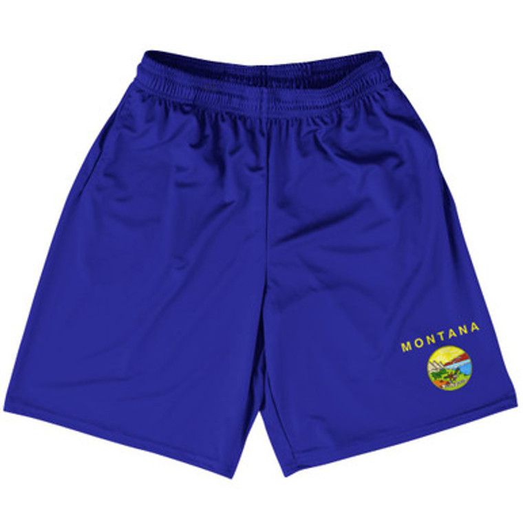 Montana US State Flag Basketball Practice Shorts Made In USA by Basketball Shorts