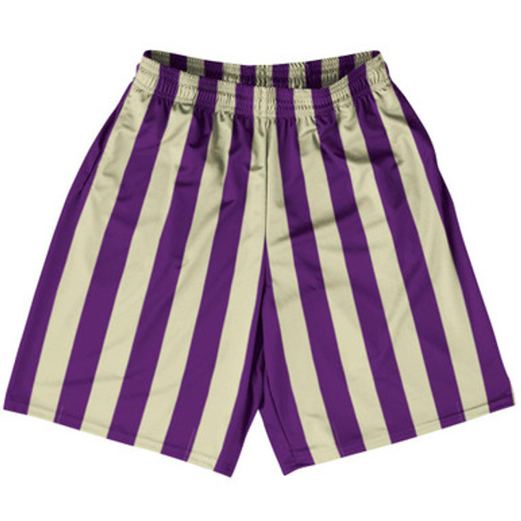 Medium Purple & Vegas Gold Vertical Stripe Basketball Practice Shorts Made In USA by Ultras Basketball