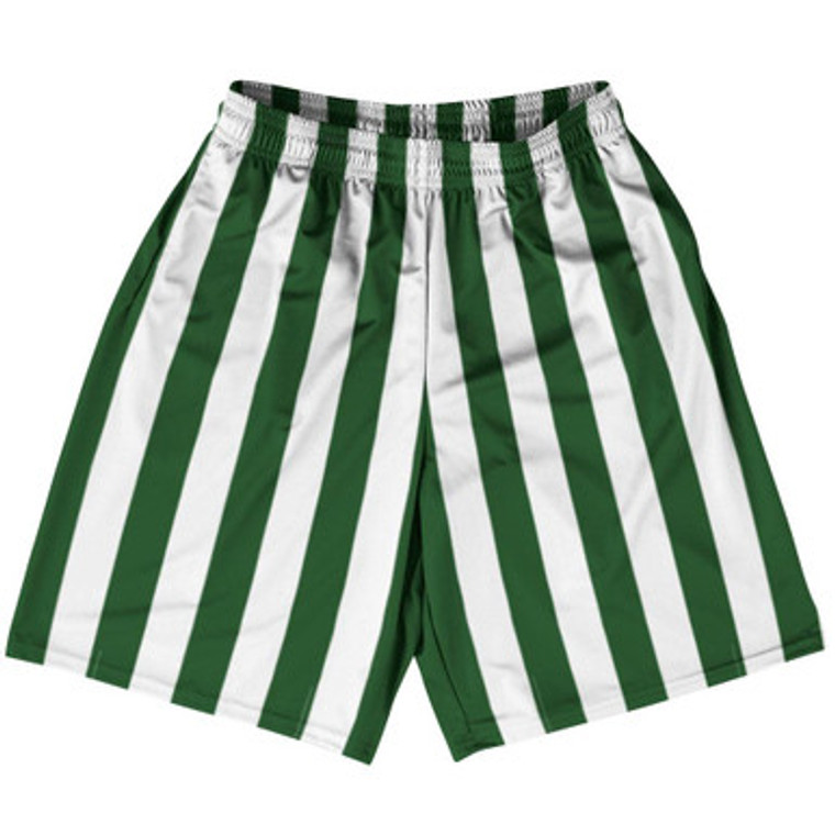 Hunter Green & White Vertical Stripe Basketball Practice Shorts Made In USA by Ultras Basketball
