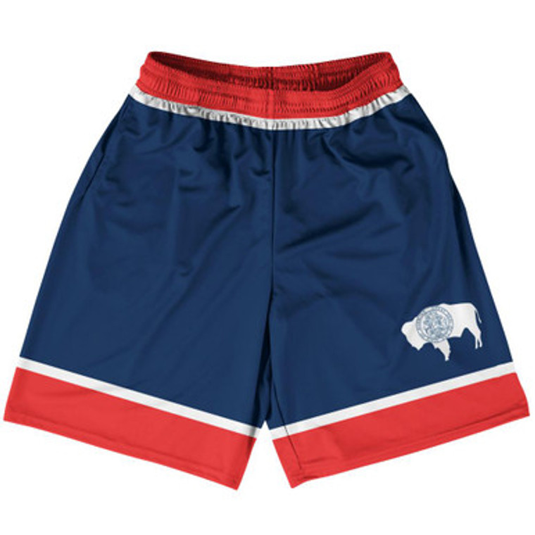 Wyoming US State Flag Basketball Practice Shorts Made In USA by Basketball Shorts