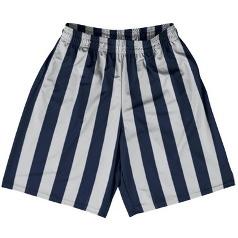 Navy Blue & Medium Gray Vertical Stripe Basketball Practice Shorts Made In USA by Ultras Basketball