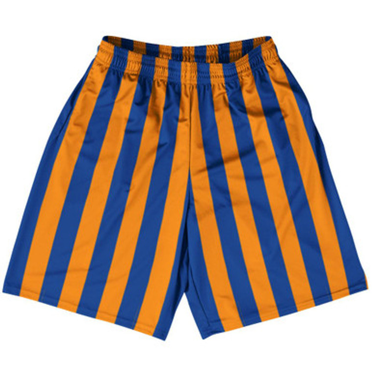 Royal Blue & Tennessee Orange Vertical Stripe Basketball Practice Shorts Made In USA by Ultras Basketball