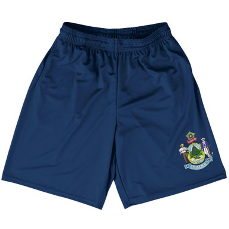 Maine US State Flag Basketball Practice Shorts Made In USA by Basketball Shorts