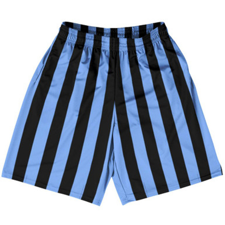 Carolina Blue & Black Vertical Stripe Basketball Practice Shorts Made In USA by Ultras Basketball