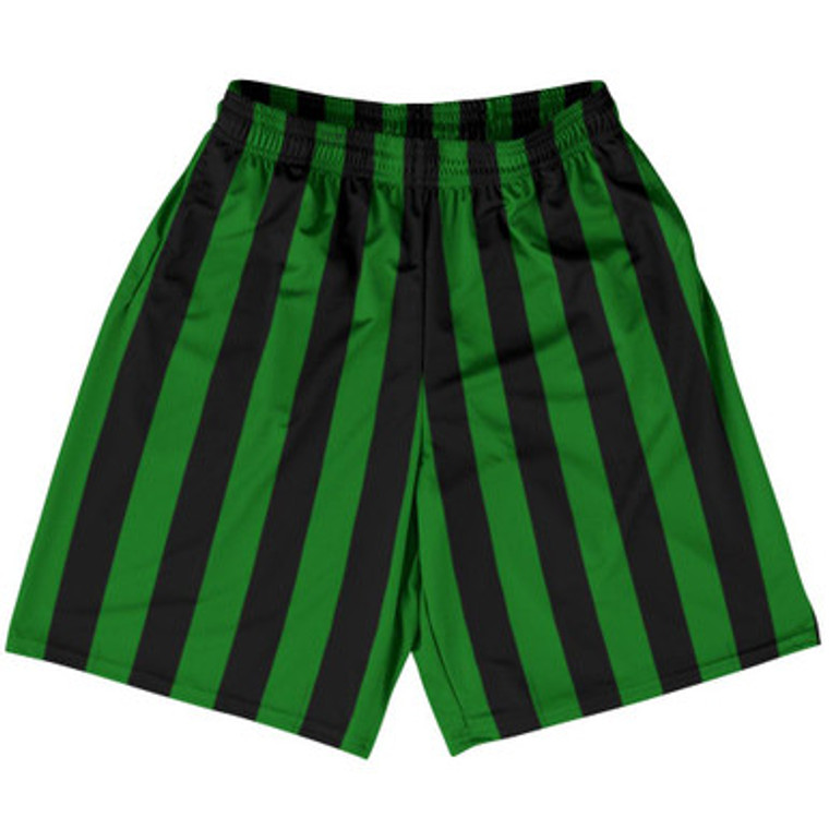 Kelly Green & Black Vertical Stripe Basketball Practice Shorts Made In USA by Ultras Basketball