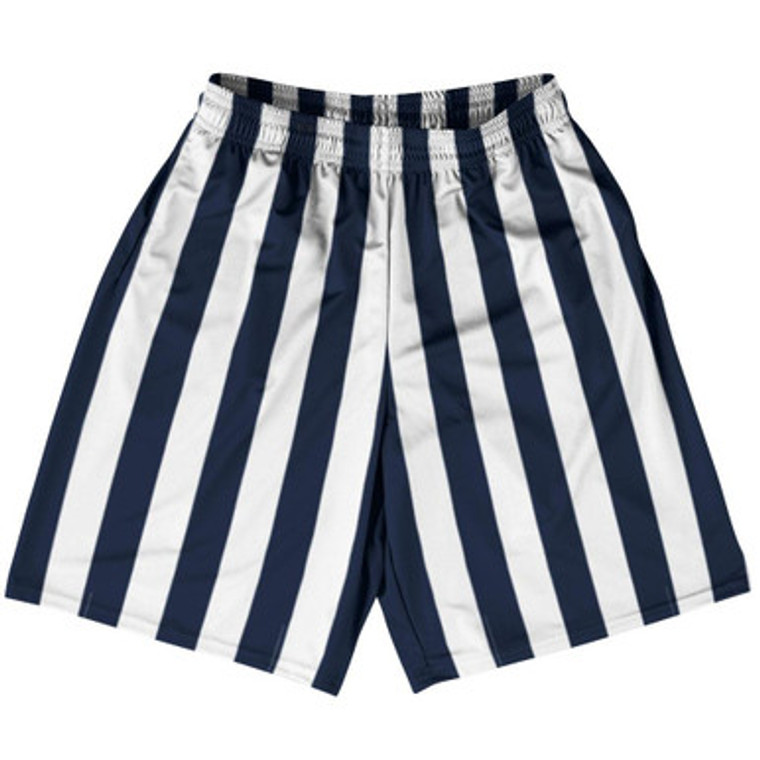 Navy Blue & White Vertical Stripe Basketball Practice Shorts Made In USA by Ultras Basketball