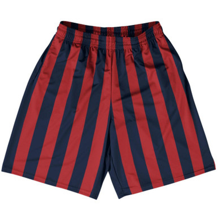 Navy Blue & Dark Red Vertical Stripe Basketball Practice Shorts Made In USA by Ultras Basketball