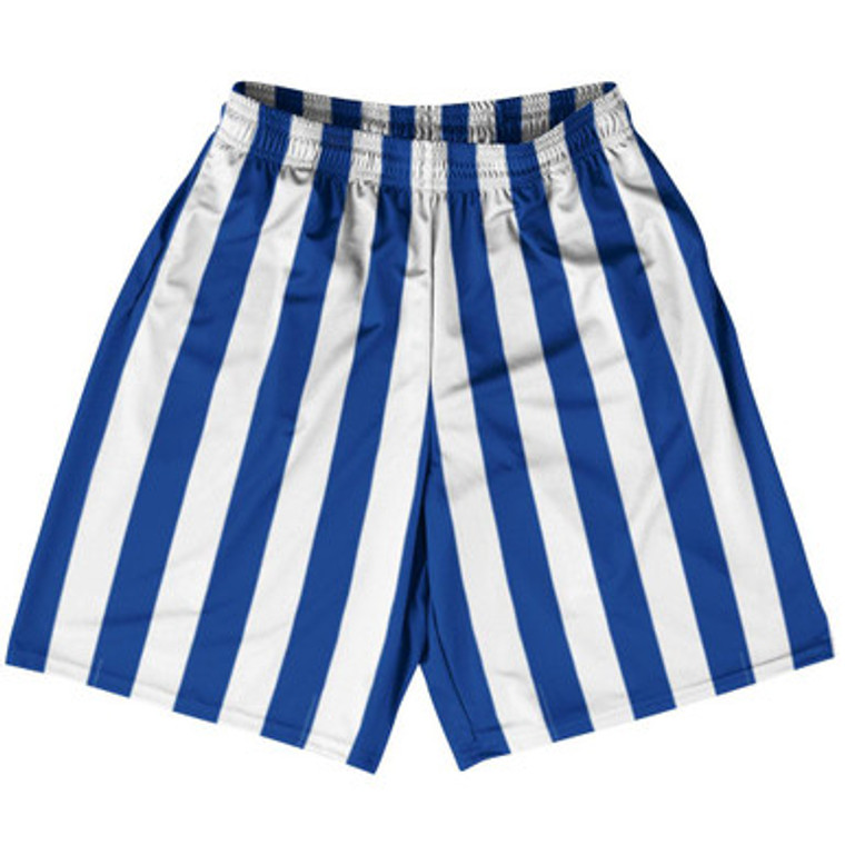 Royal Blue & White Vertical Stripe Basketball Practice Shorts Made In USA by Ultras Basketball