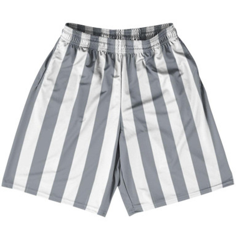 Dark Gray & White Vertical Stripe Basketball Practice Shorts Made In USA by Ultras Basketball