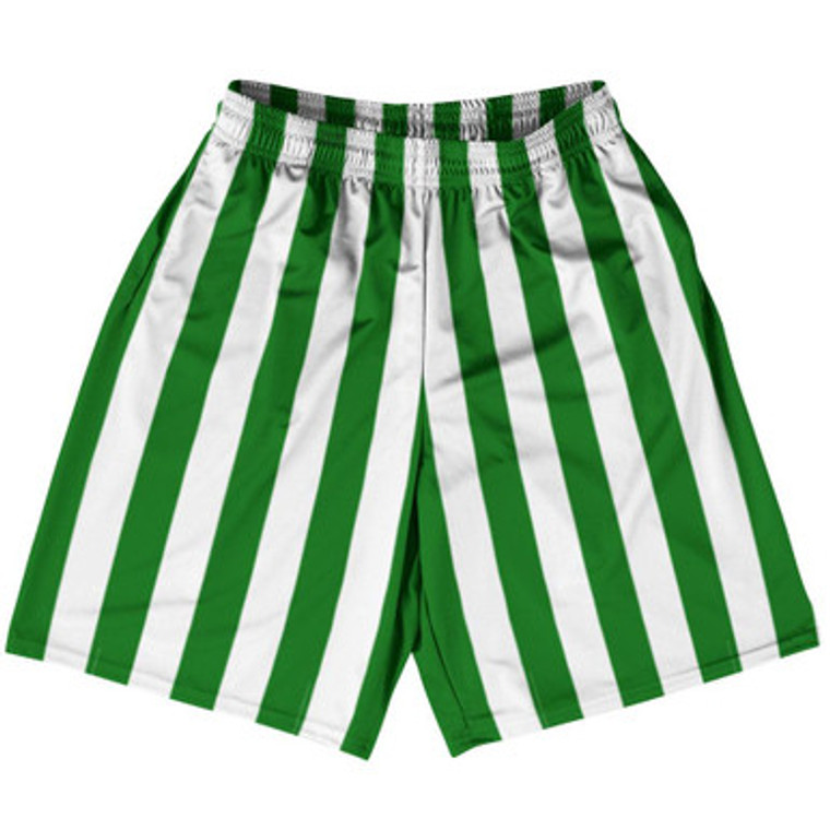 Kelly Green & White Vertical Stripe Basketball Practice Shorts Made In USA by Ultras Basketball