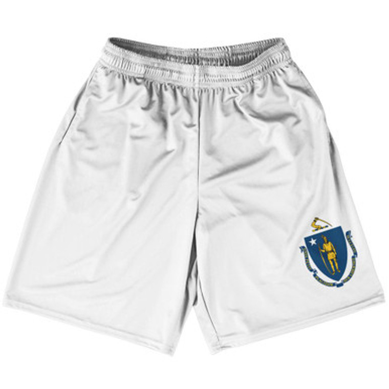 Massachusetts US State Flag Basketball Practice Shorts Made In USA by Basketball Shorts