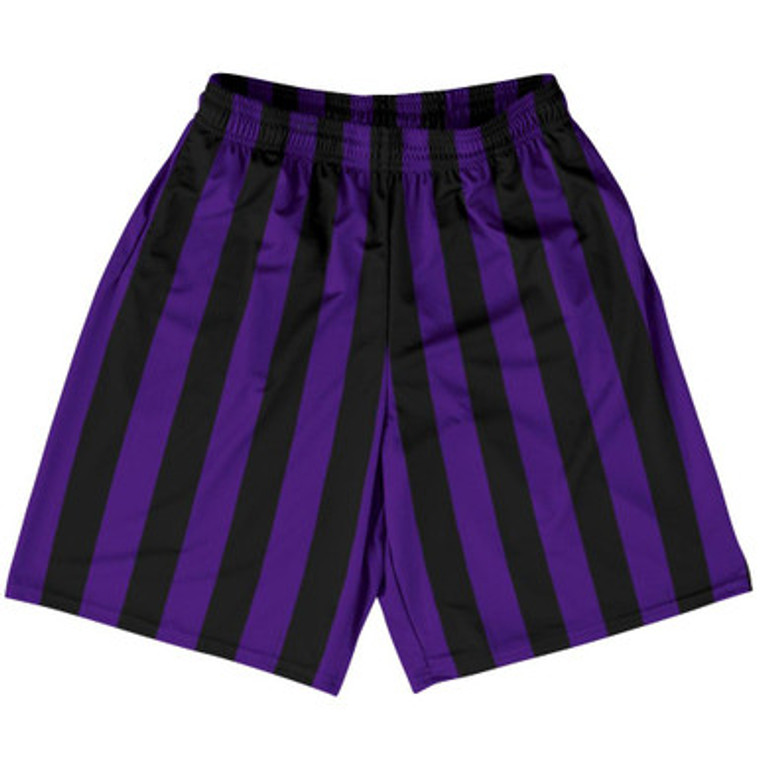 Purple Violet Laker & Black Vertical Stripe Basketball Practice Shorts Made In USA by Ultras Basketball