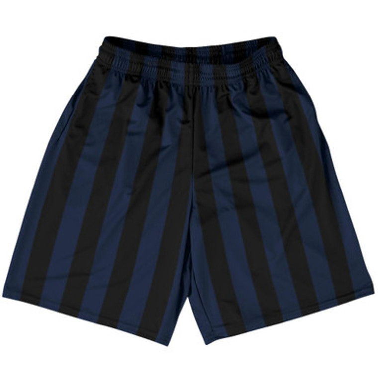 Navy Blue & Black Vertical Stripe Basketball Practice Shorts Made In USA by Ultras Basketball