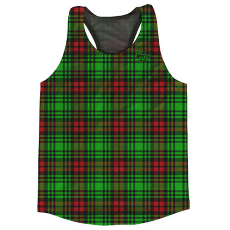 Christmas Holiday Plaid Running Tank Top Racerback Track and Cross Country Singlet Jersey Made In USA - Green