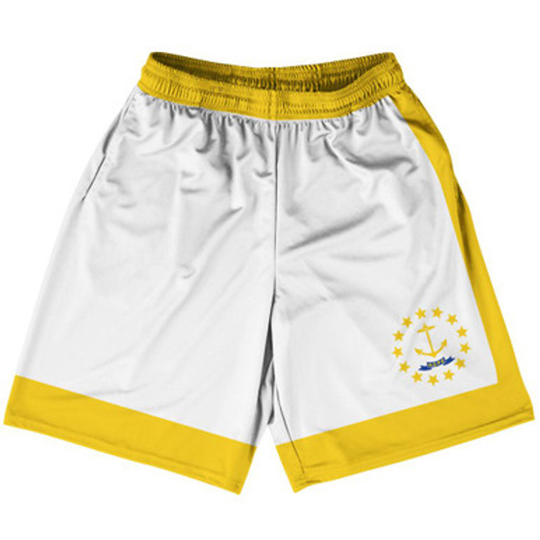 Rhode Island US State Flag Basketball Practice Shorts Made In USA by Basketball Shorts
