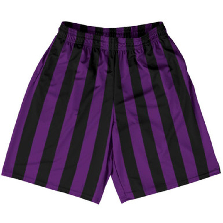 Medium Purple & Black Vertical Stripe Basketball Practice Shorts Made In USA by Ultras Basketball