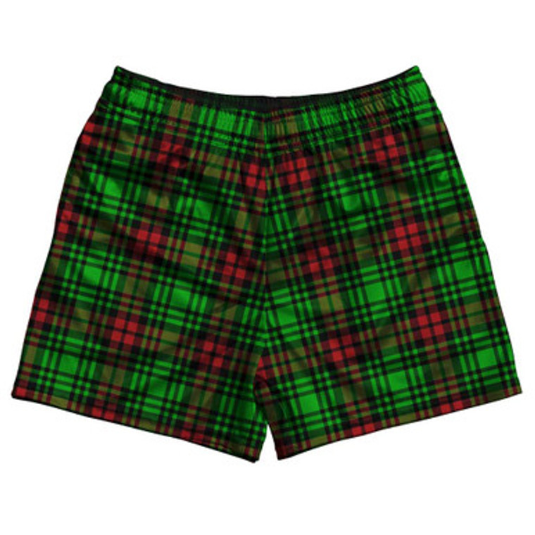 Christmas Holiday Plaid Rugby Gym Short 5 Inch Inseam With Pockets Made In USA - Green