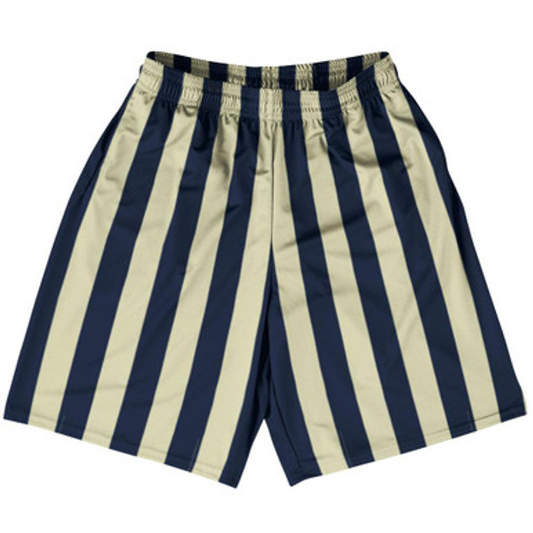 Navy Blue & Vegas Gold Vertical Stripe Basketball Practice Shorts Made In USA by Ultras Basketball