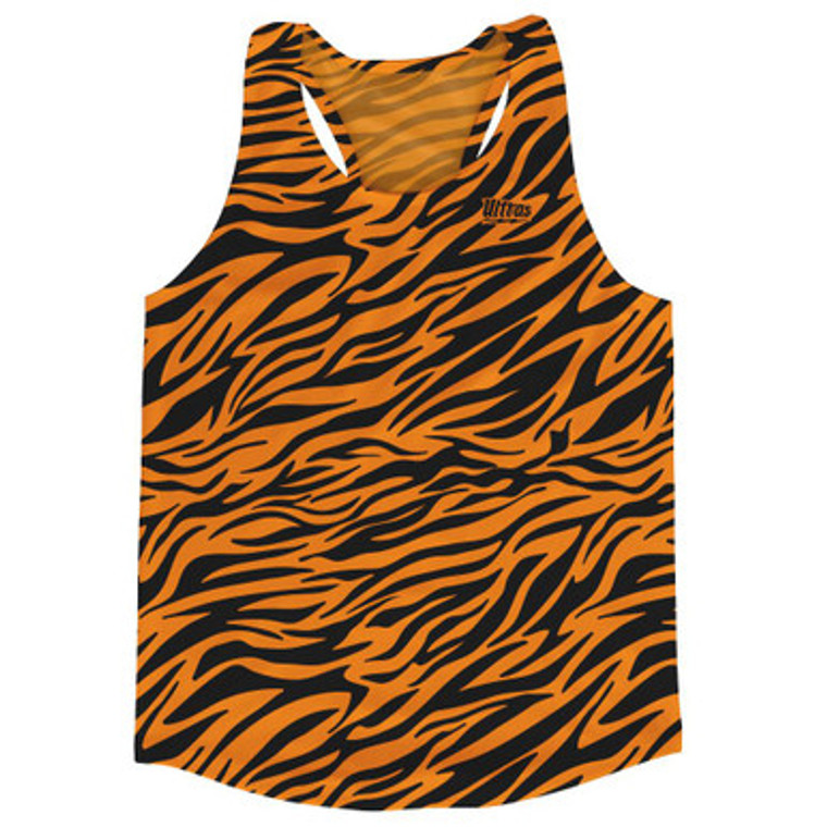 Exotic Tiger King Pattern Running Tank Top Racerback Track and Cross Country Singlet Jersey Made In USA - Orange Black