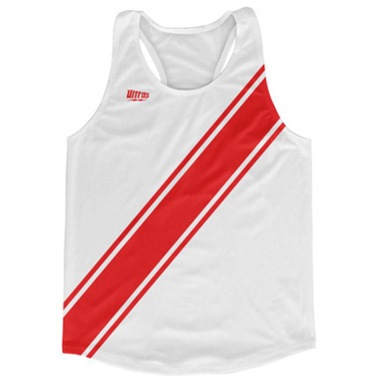 White & Red Sash Running Tank Top Racerback Track & Cross Country Singlet Jersey Made In USA-White & Red