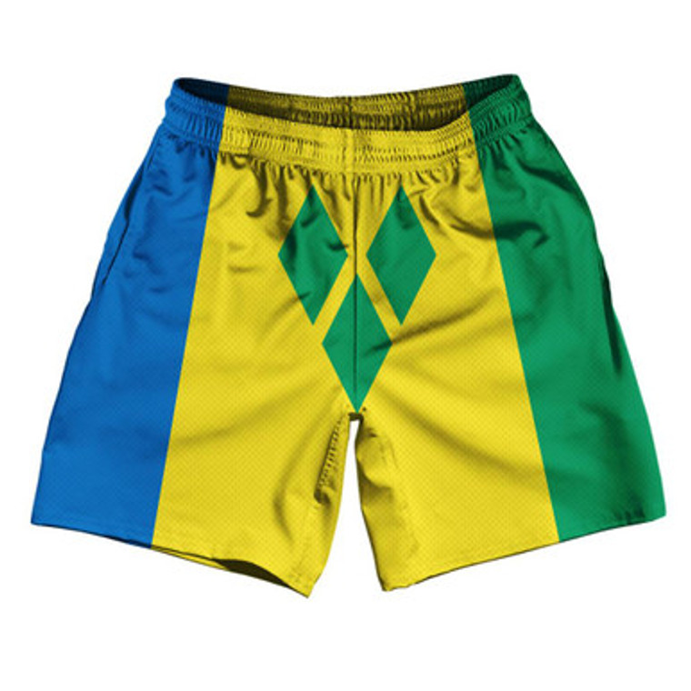 Saint Vincent and The Grenadines Country Flag Athletic Running Fitness Exercise Shorts 7" Inseam Made In USA-Blue Yellow Green