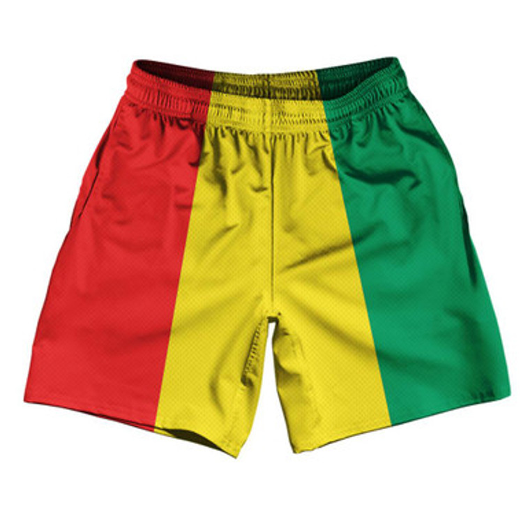 Guinea Country Flag Athletic Running Fitness Exercise Shorts 7" Inseam Made In USA - Red Green Yellow