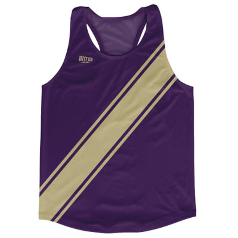 Purple & Vegas Gold Sash Running Tank Top Racerback Track & Cross Country Singlet Jersey Made In USA - Purple & Vegas Gold