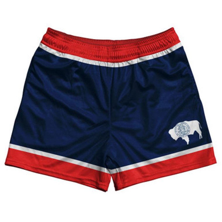 Wyoming State Flag Rugby Gym Short 5 Inch Inseam With Pockets Made In USA - Red