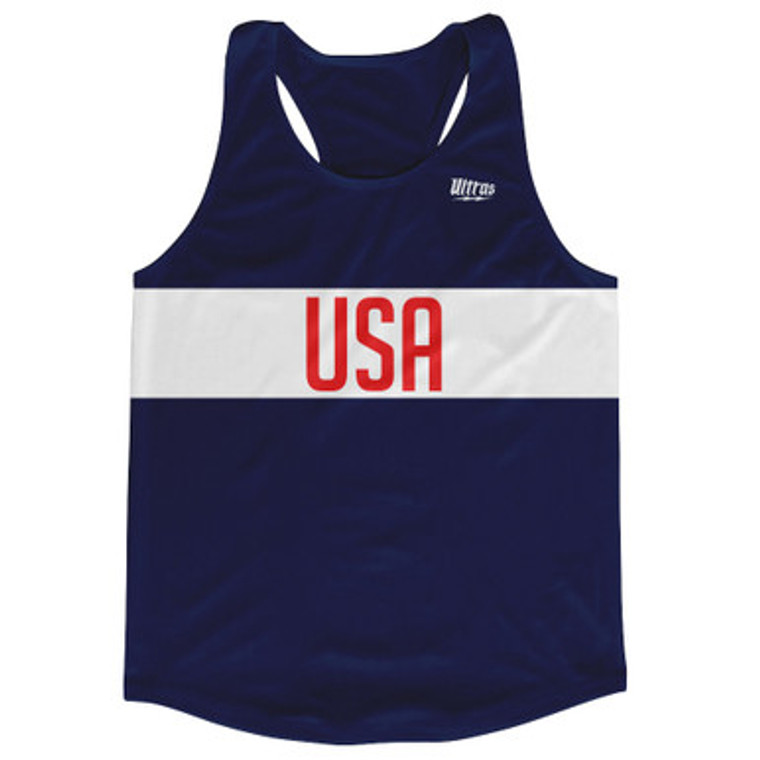 USA Finish Line Running Tank Top Racerback Track and Cross Country Singlet Jersey Made In USA - Blue