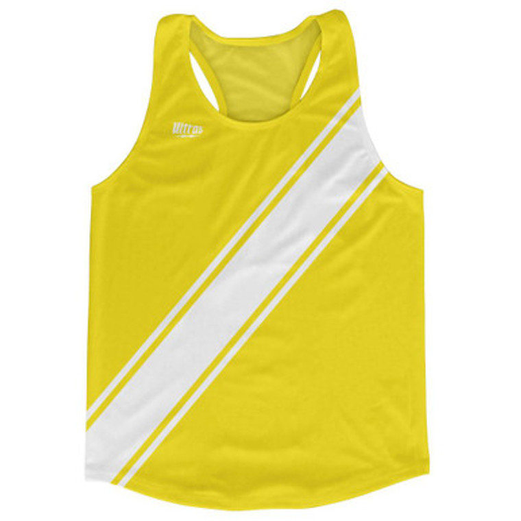 Yellow & White Sash Running Tank Top Racerback Track & Cross Country Singlet Jersey Made In USA - White & Yellow