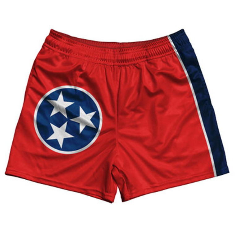 Tennessee State Flag Rugby Gym Short 5 Inch Inseam With Pockets Made In USA-Red