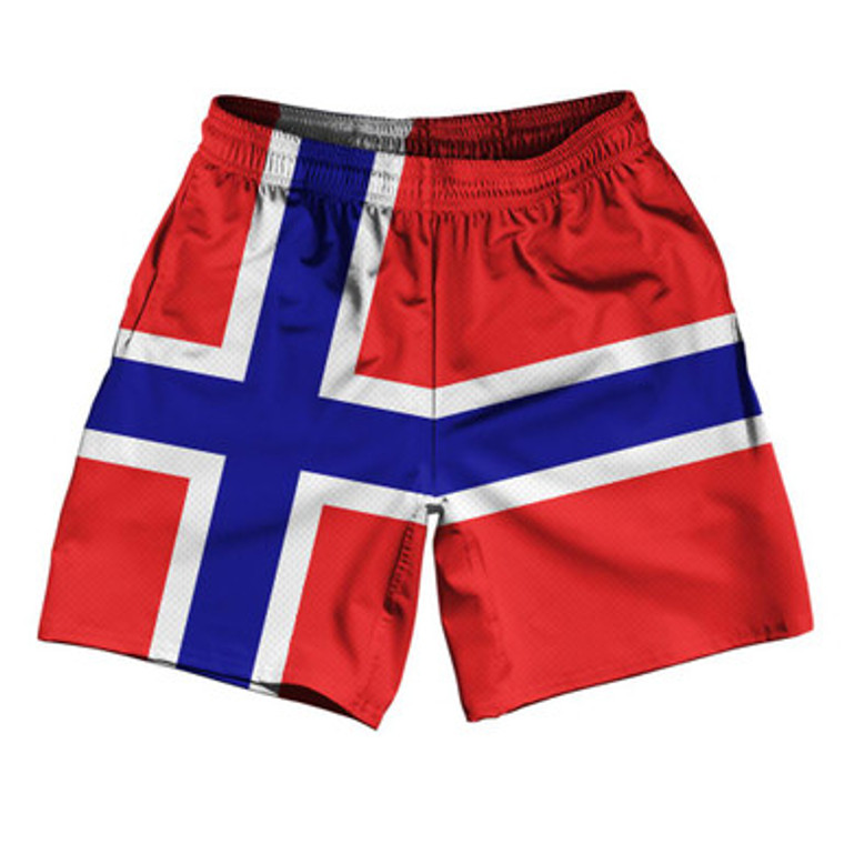 Norway Country Flag Athletic Running Fitness Exercise Shorts 7" Inseam Made In USA - Blue Red