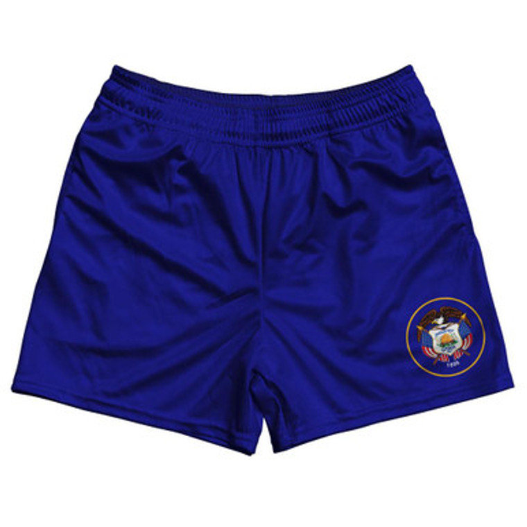 Utah State Flag Rugby Gym Short 5 Inch Inseam With Pockets Made In USA - Royal Blue