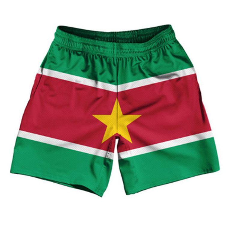 Suriname Country Flag Athletic Running Fitness Exercise Shorts 7" Inseam Made In USA-Green Red