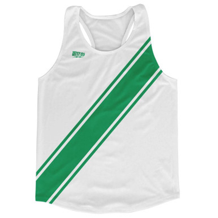 White & Kelly Green Sash Running Tank Top Racerback Track & Cross Country Singlet Jersey Made In USA - White & Kelly Green