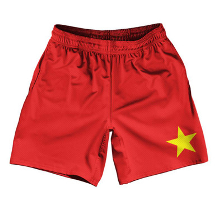 Vietnam Country Flag Athletic Running Fitness Exercise Shorts 7" Inseam Made In USA-Red