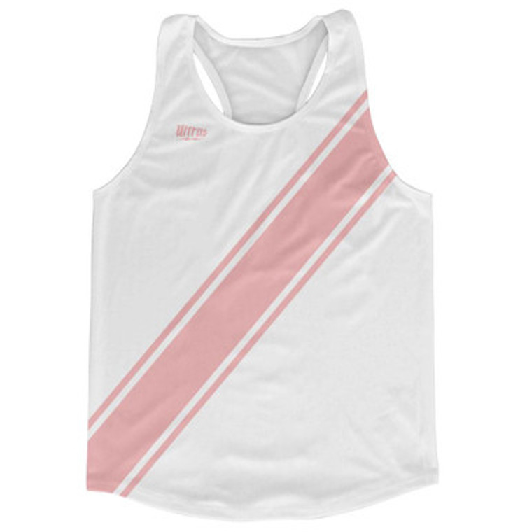 White & Pale Pink Sash Running Tank Top Racerback Track & Cross Country Singlet Jersey Made In USA-White & Pale Pink